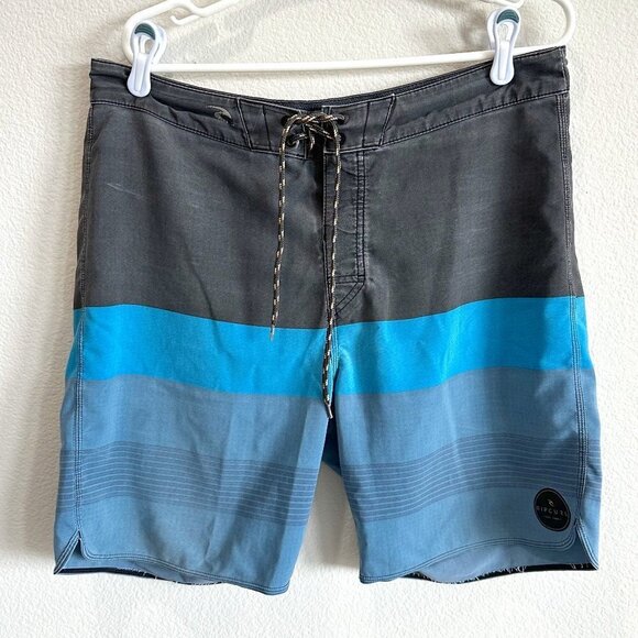 Rip Curl Mirage Blue & Gay Striped Swim Trunks Board Shorts - Picture 1 of 7